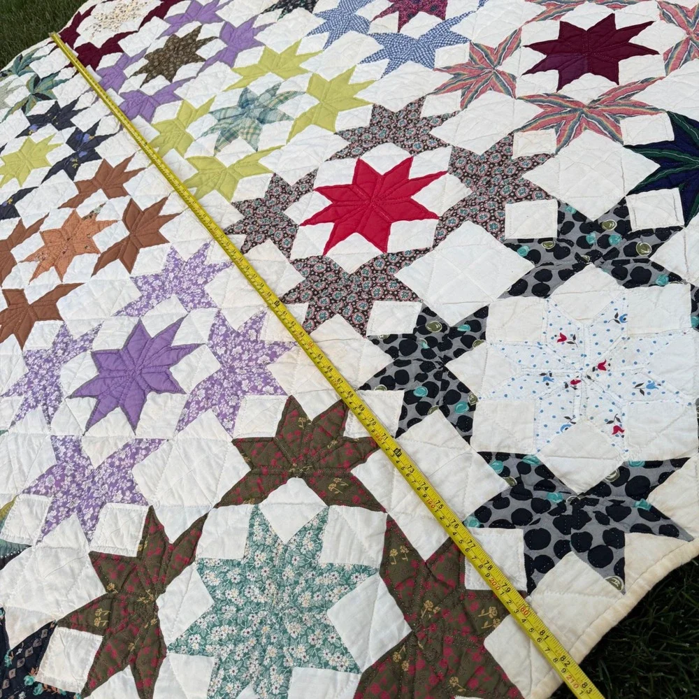 Vintage Handmade Patchwork Star Quilt Multi Color Scrappy Cotton 82x66 Farmhouse